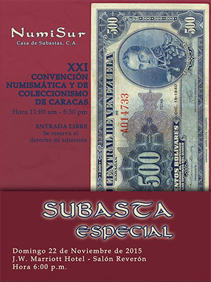 Afiche de la XXI Convención Numismática y de Coleccionismo de Caracas y Subasta Especial, Noviembre 2015